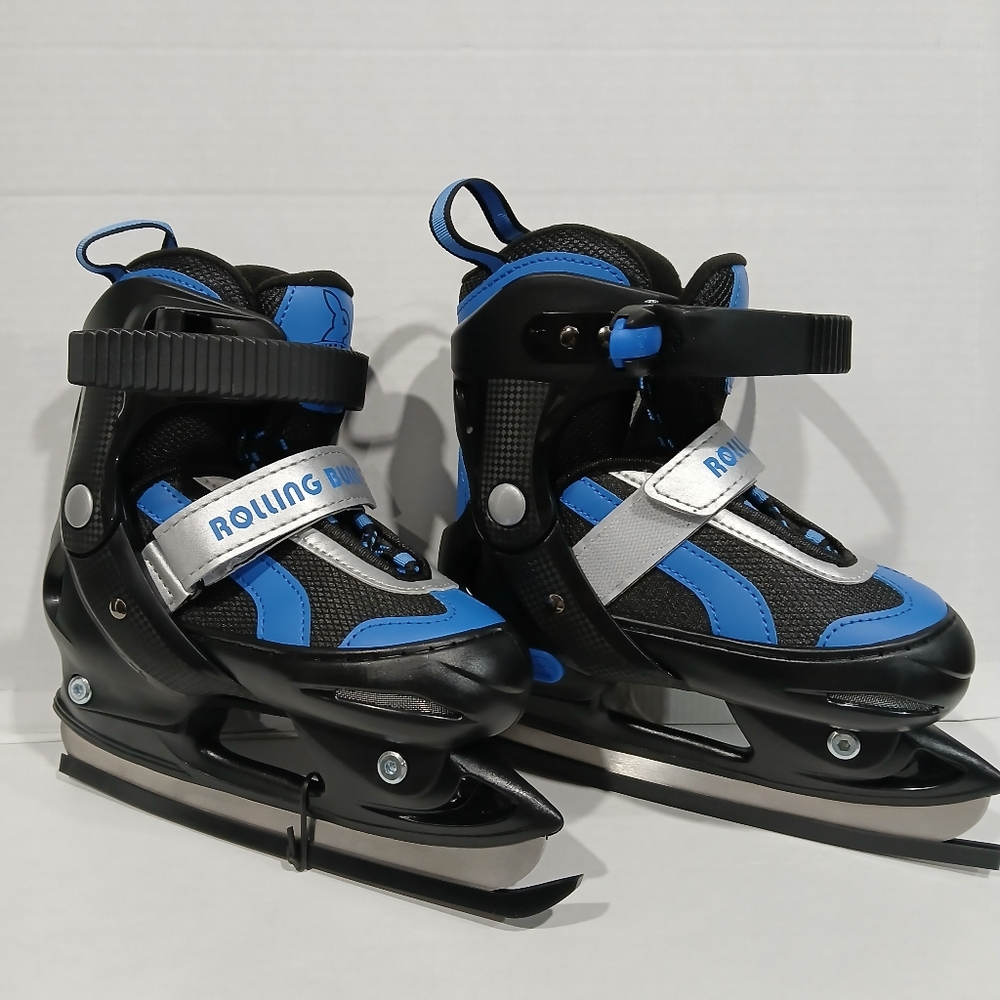 Blue and Black Adjustable Ice Skates